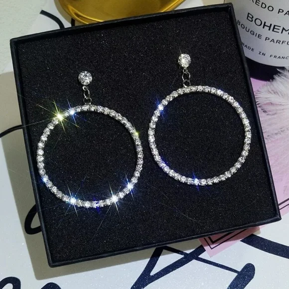 Clip On Sparkly Hoops 3in OR 2in - Picture 4 of 4